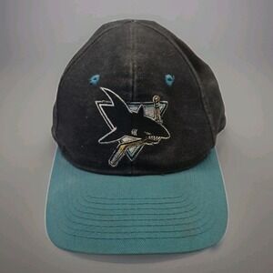 Vintage San Jose Sharks Snapback Dad Hat NHL Shark Logo Black Teal Cap USA Vibes